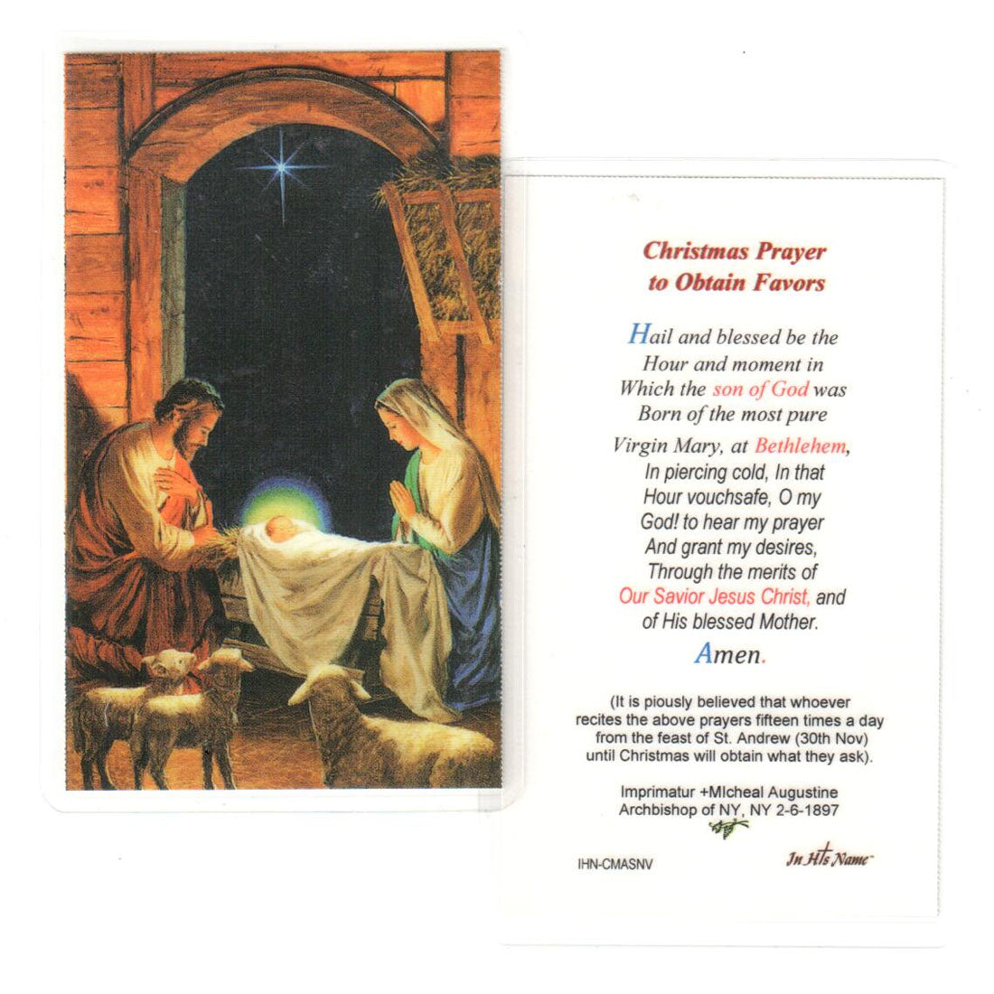 Christmas Novena Laminate Prayer Cards