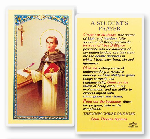 St Thomas Aquinas Holy Card - Student Prayer