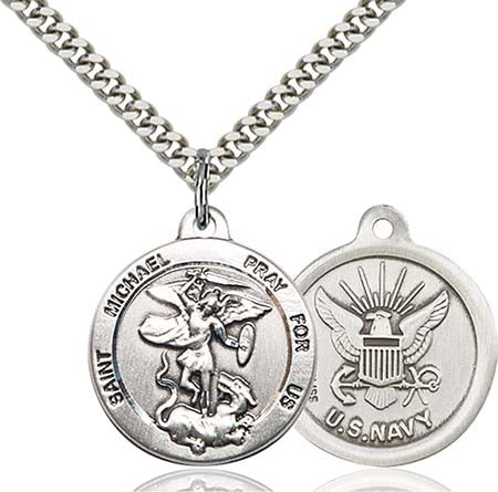 Sterling Silver St. Michael the Archangel Pendant with Navy Seal 0342SS6