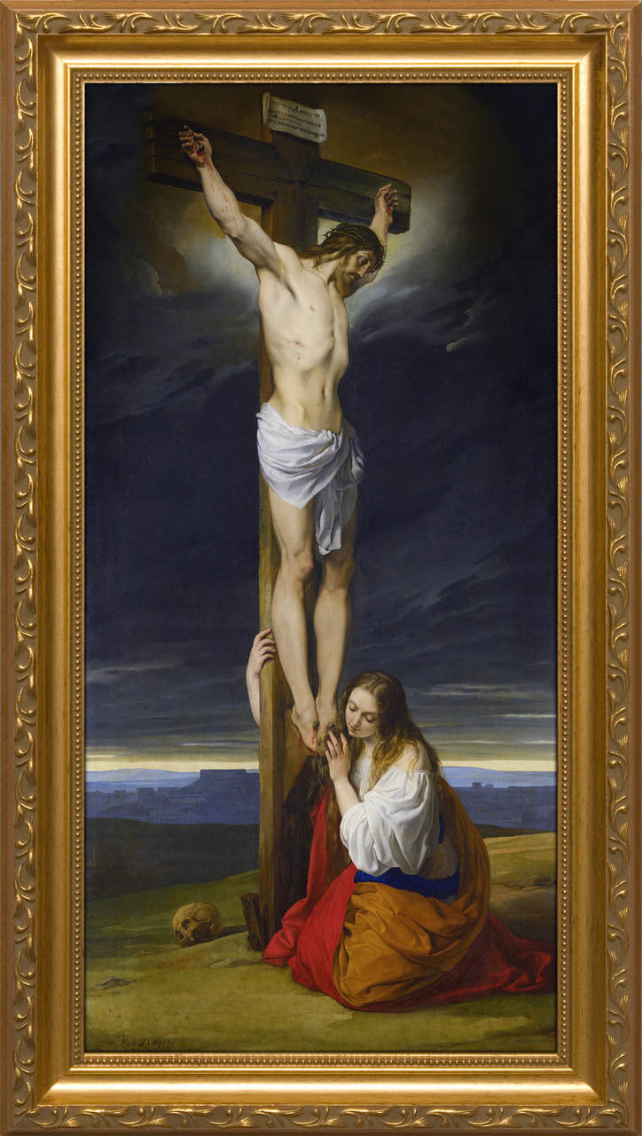 Crucifixion with Mary Magdalene in Gold Frame