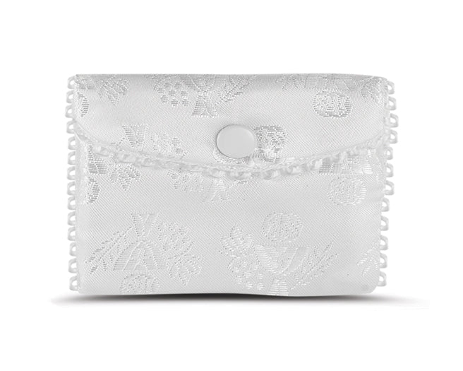 White Damask Snap Closure Rosary Case