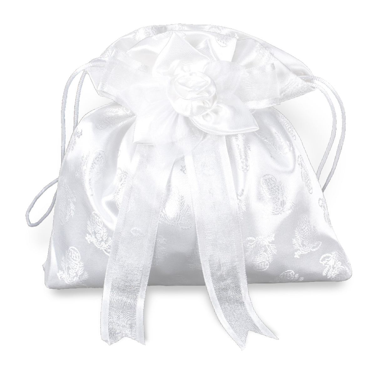 Satin First Communion White Brocade Drawstring Purse
