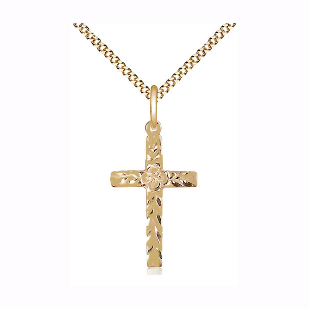 14kt Gold Filled Dogwood Center Engraved Cross 5669GF