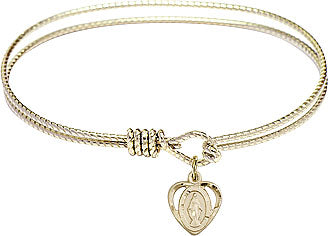 Gold Plate Bangle Bracelet with Miraculous Heart Medal 5401G