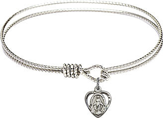 Silver Plate Bangle Bracelet with Miraculous Heart Medal 5401PWS