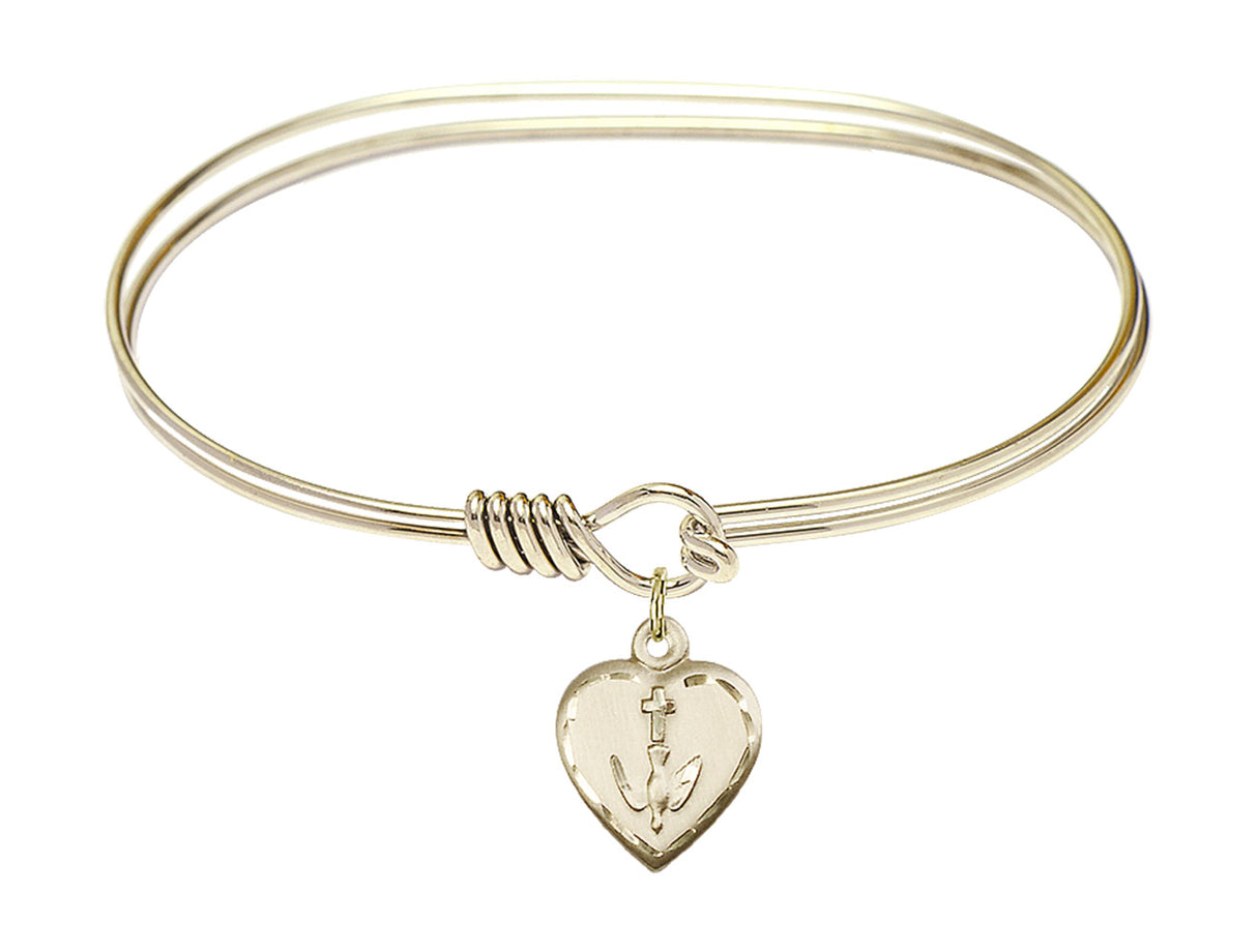 Gold Bangle Bracelet with Confirmation Heart Charm 0891GF