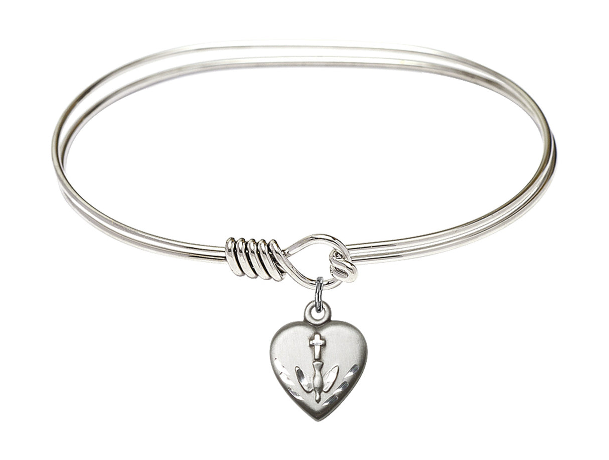Silver Bangle Bracelet with Confirmation Heart Charm 0891SS