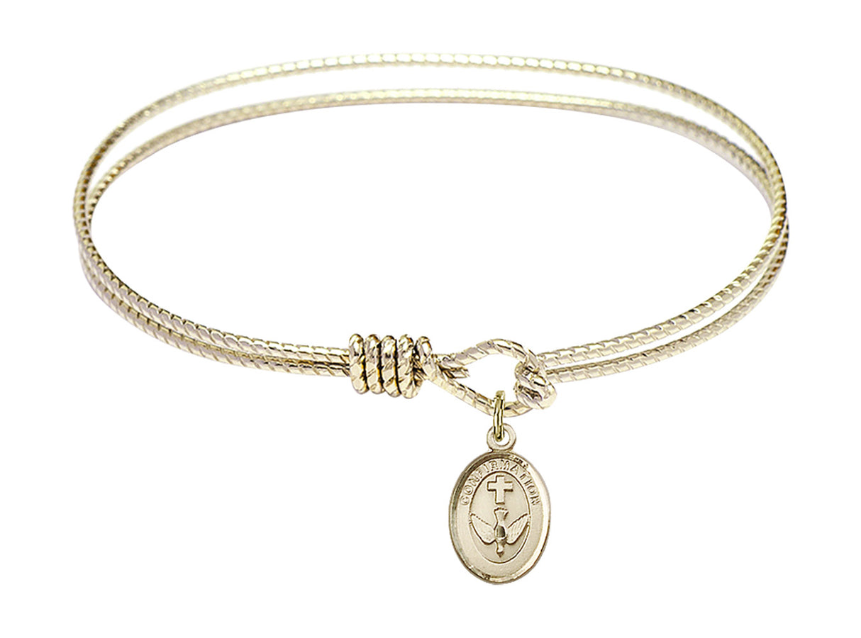 Gold Bangle Bracelet with Oval Confirmation Dove Charm 0973GF