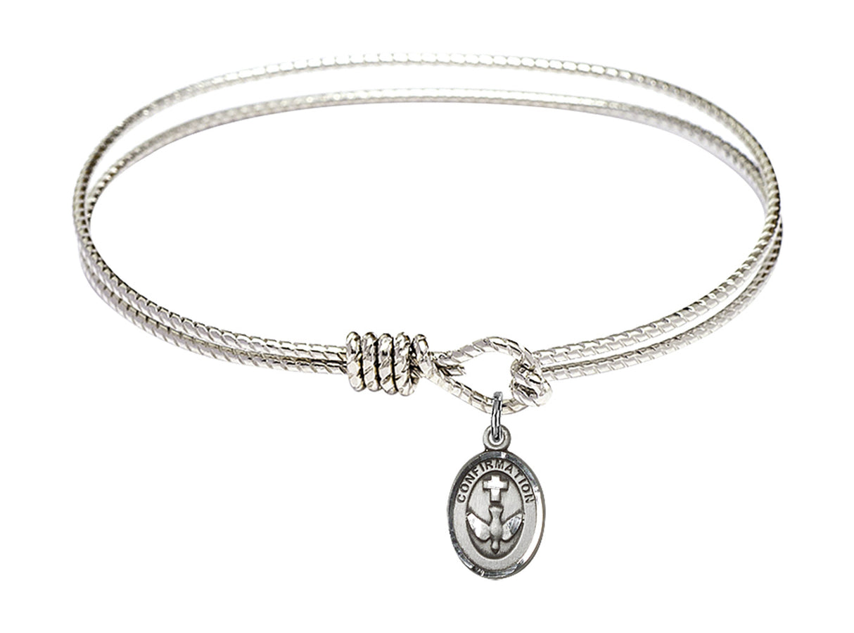 Silver Bangle Bracelet with Oval Confirmation Dove Charm 0973SS