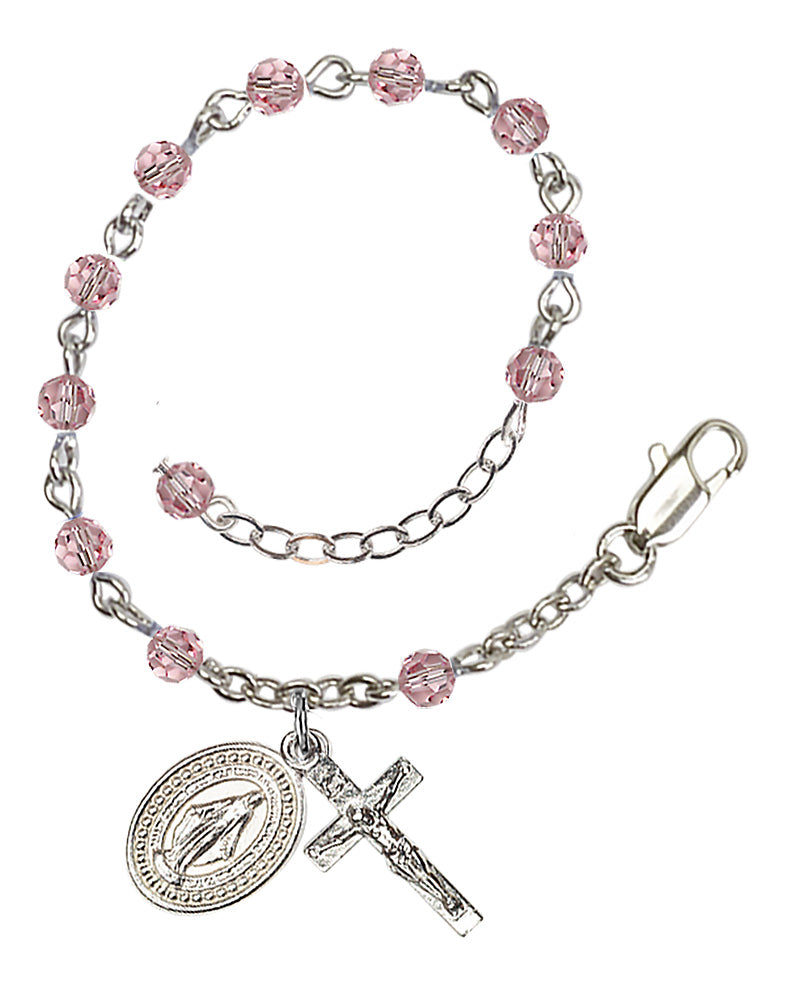 4mm Rose Crystal Communion Rosary Bracelet RB0004