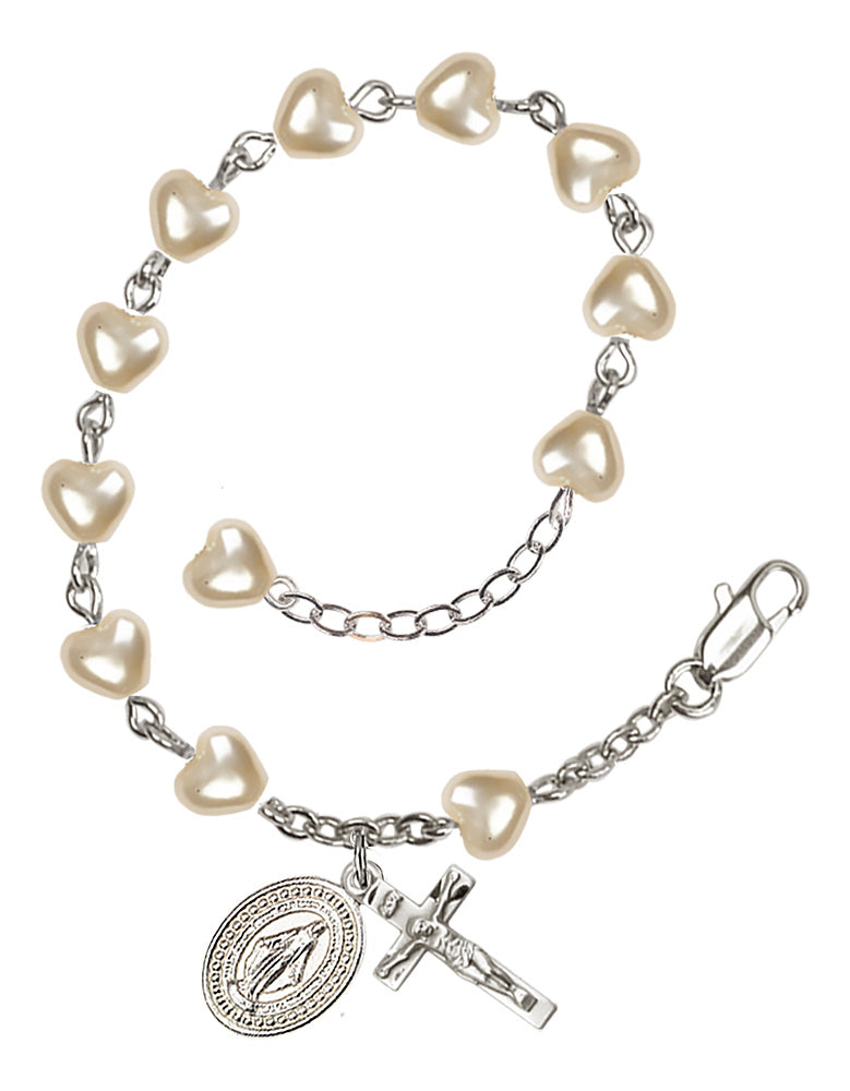 Faux Pearl Heart Communion Rosary Bracelet RB0904