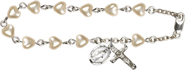 Faux Pearl Heart Communion Rosary Bracelet RB0904