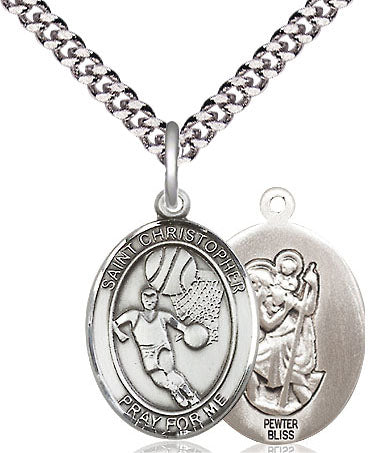 St Christopher Basketball Medal Necklace 8502PW