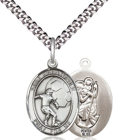 St Christopher Soccer Medal Necklace 8503PW
