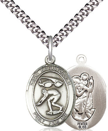 St Christopher Swimming Medal Necklace 8511PW