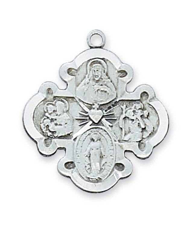 7/8" 4 Way Medal in Sterling Silver 20" Chain LC4S