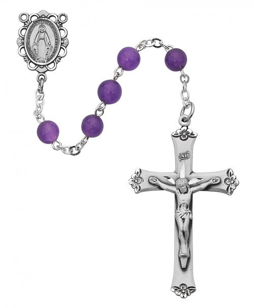 6mm Genuine Amythest and Sterling Silver Rosary with Sterling Fittings