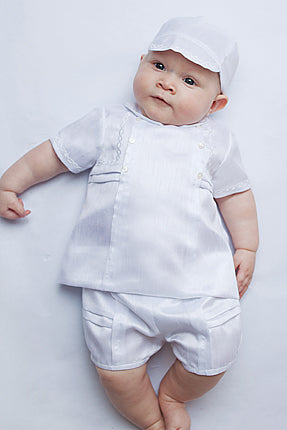 Mason Baptism (or Christening) Romper & Hat for Boys