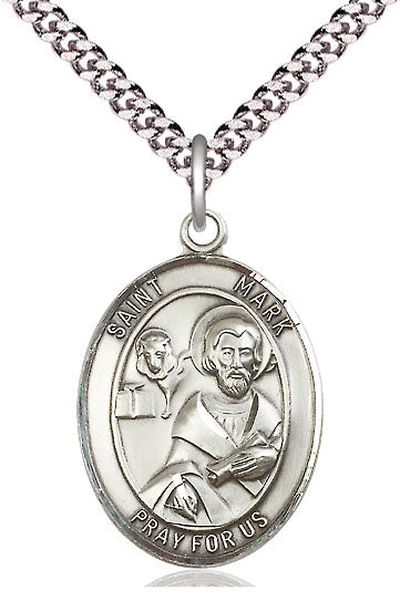 Large Sterling Silver St Mark Medal on Chain 7070SS/24S