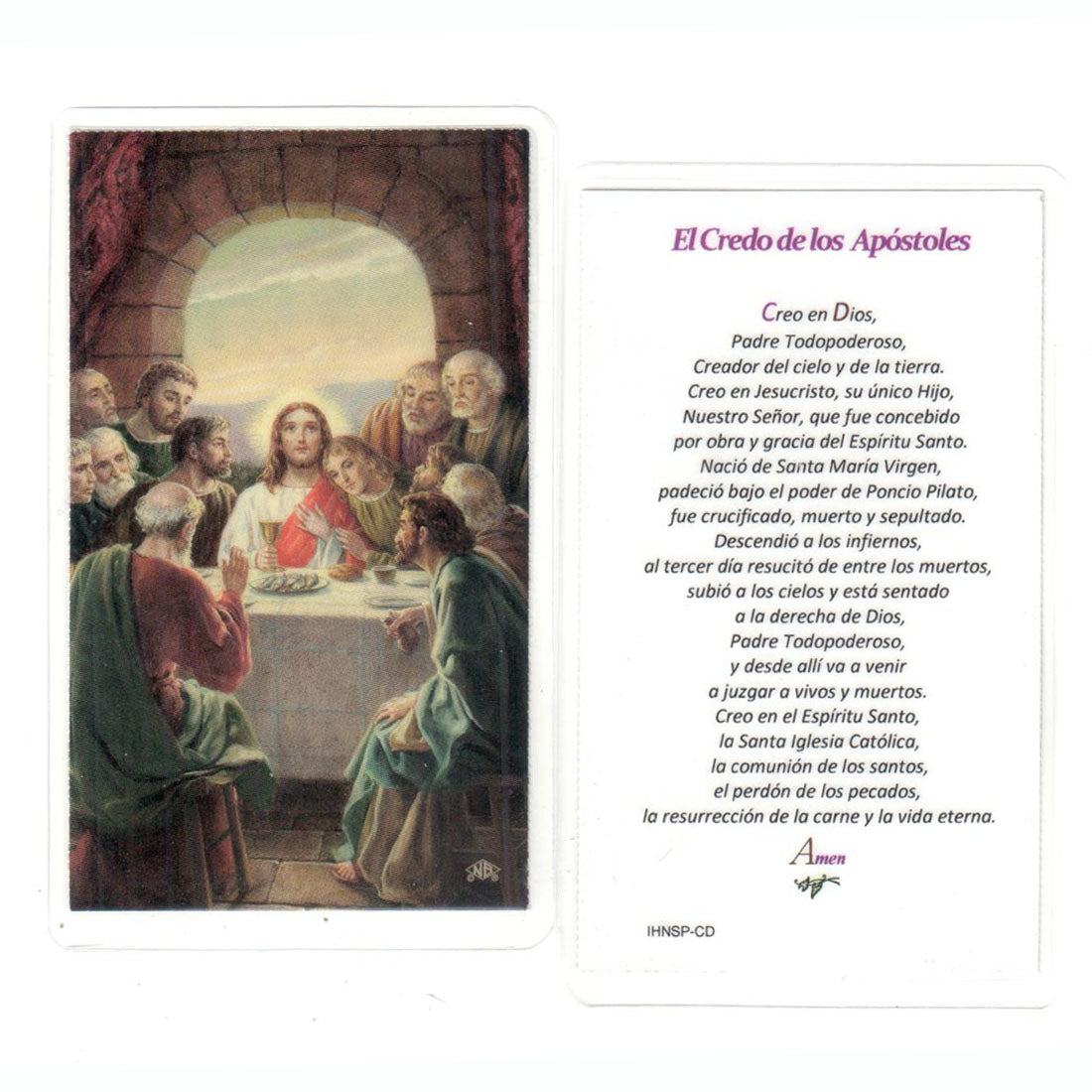 Tarjeta Santa con la Última Cena y la oración del Credo de los Apóstoles