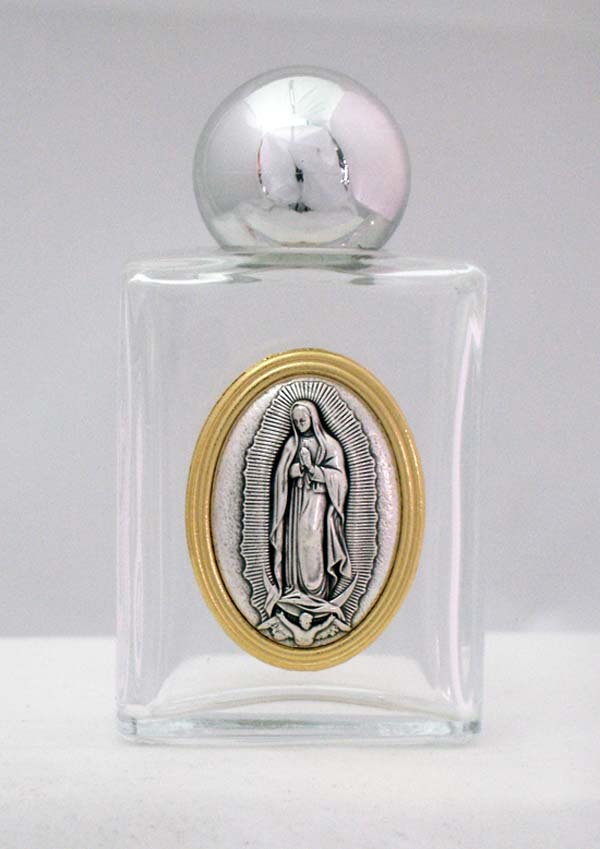 Glass Our Lady of Guadalupe Medal Holy Water Bottle