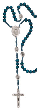 Blue Wood Bead and Paracord St Michael Rosary P268R