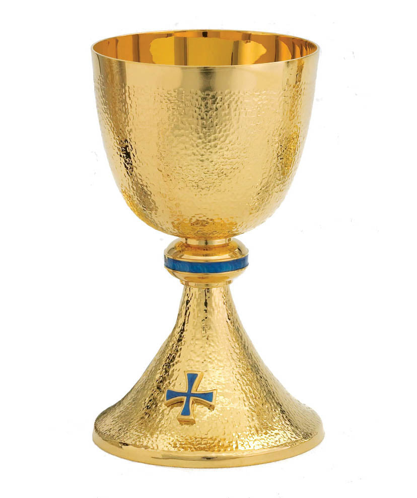 Chalice with Blue Enameled Trim and Cross A2084G