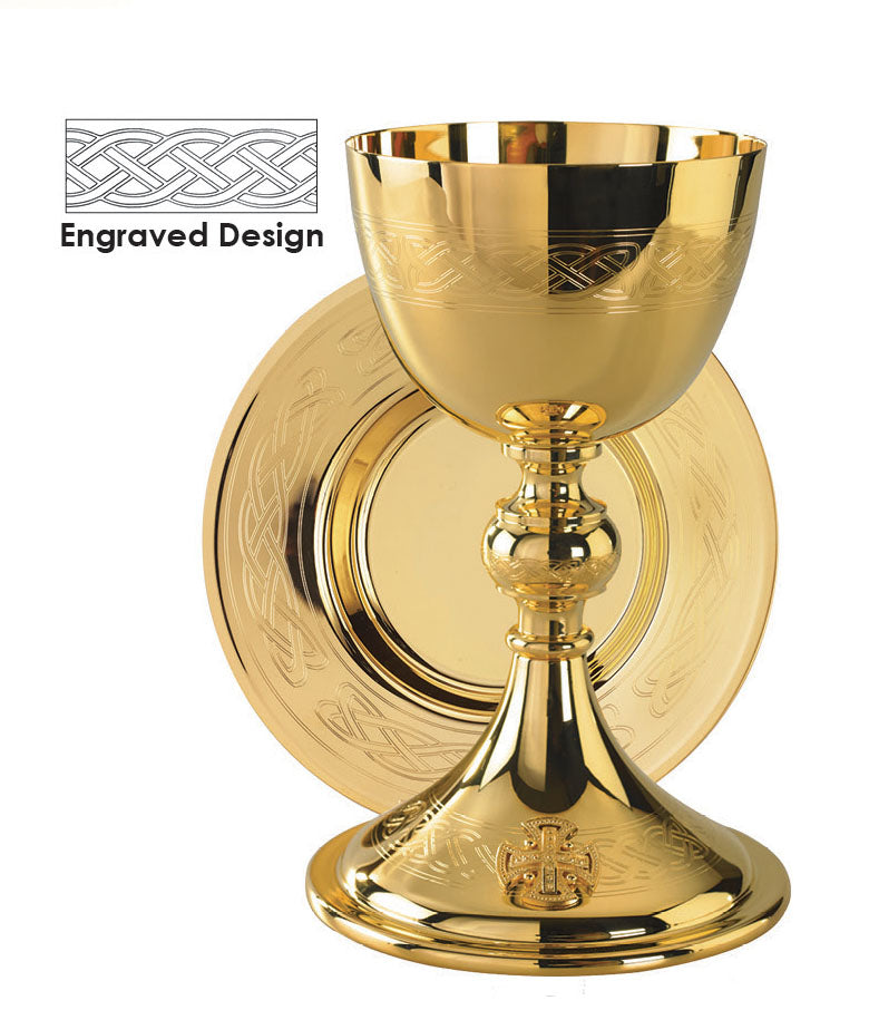 Celtic Engraved Chalice with Well Paten A2017G