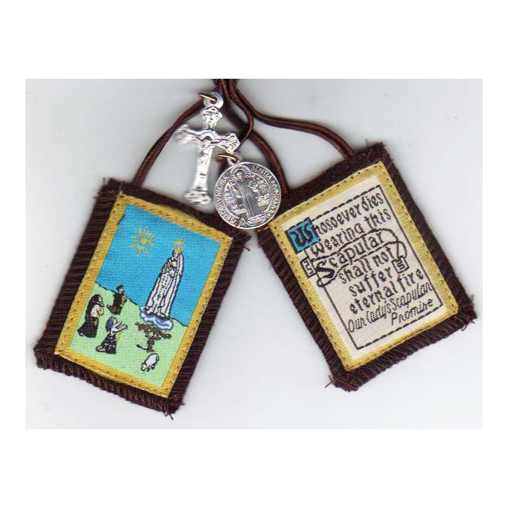 Our Lady of Fatima Scapular - includes St, Benedict Jubilee Medal & Crucifix