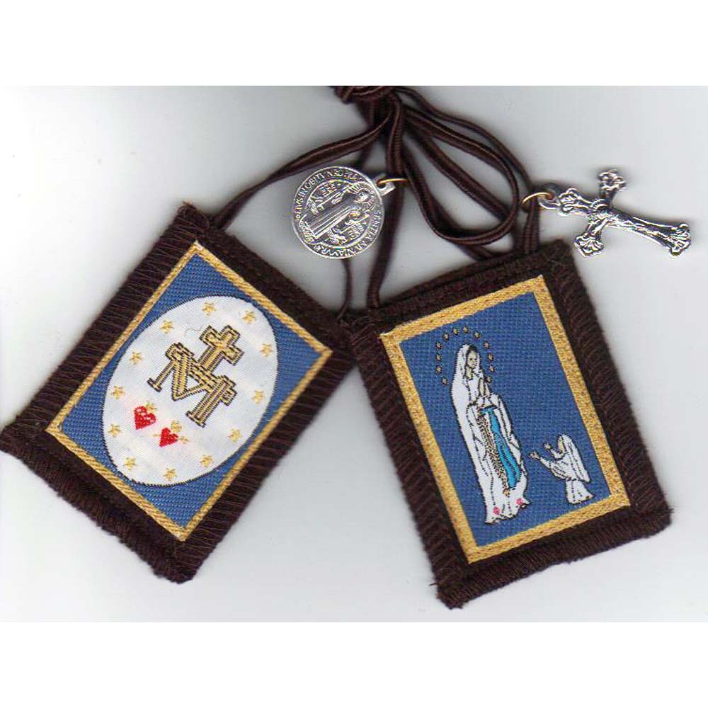 Brown Scapular with Our Lady of Lourdes - St. Benedict Jubilee Medal