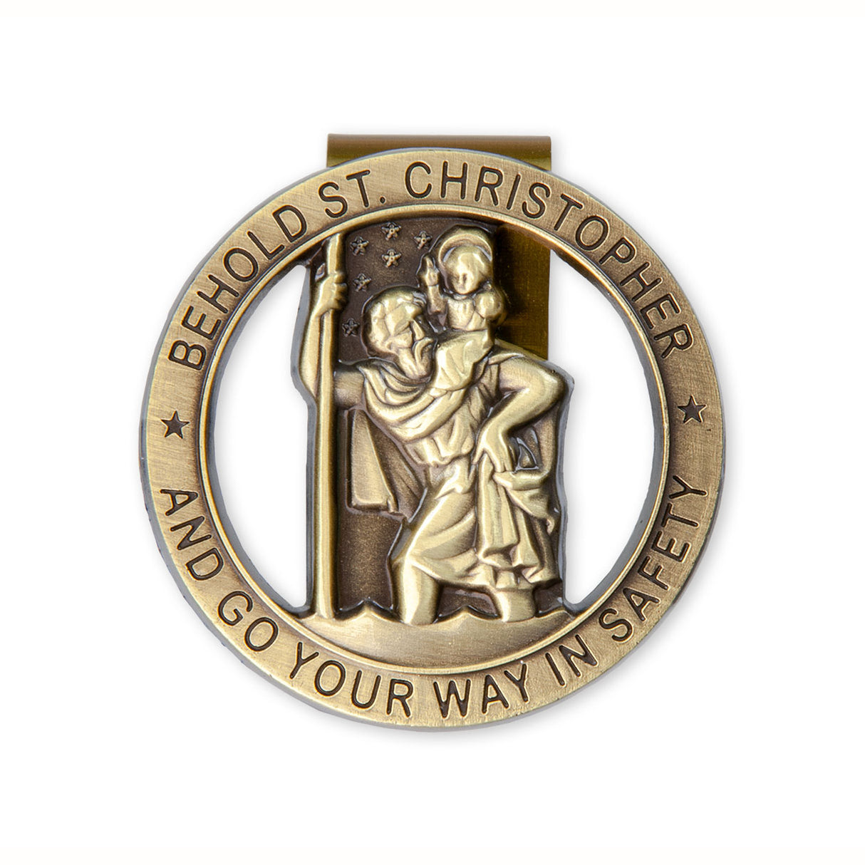 Bronze tone Saint Christopher Visor Clip V5008B