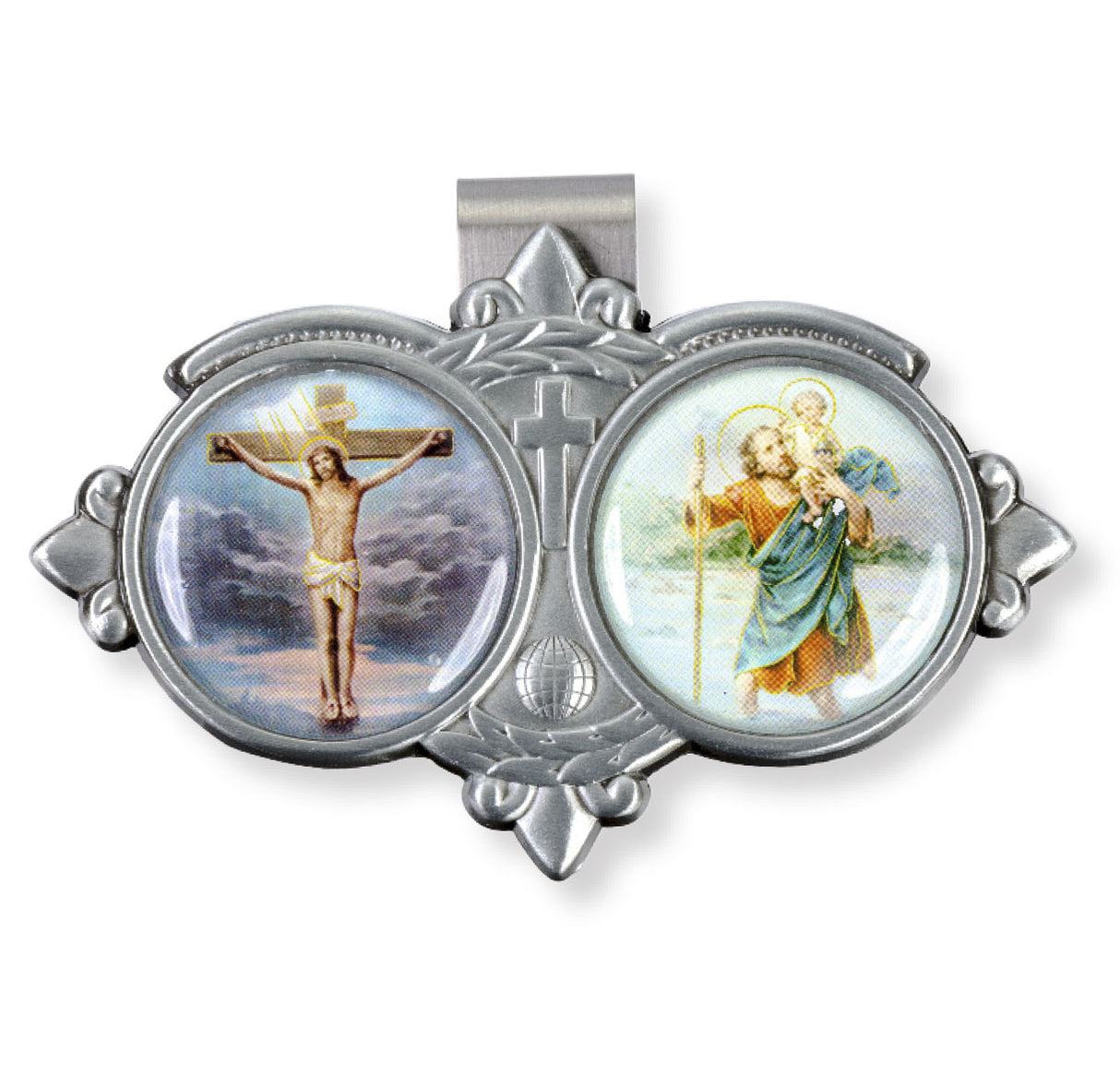 Color Crucifix and St Christopher Visor Clip