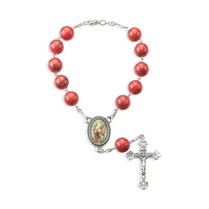 Large Coral Bead Auto Rosary