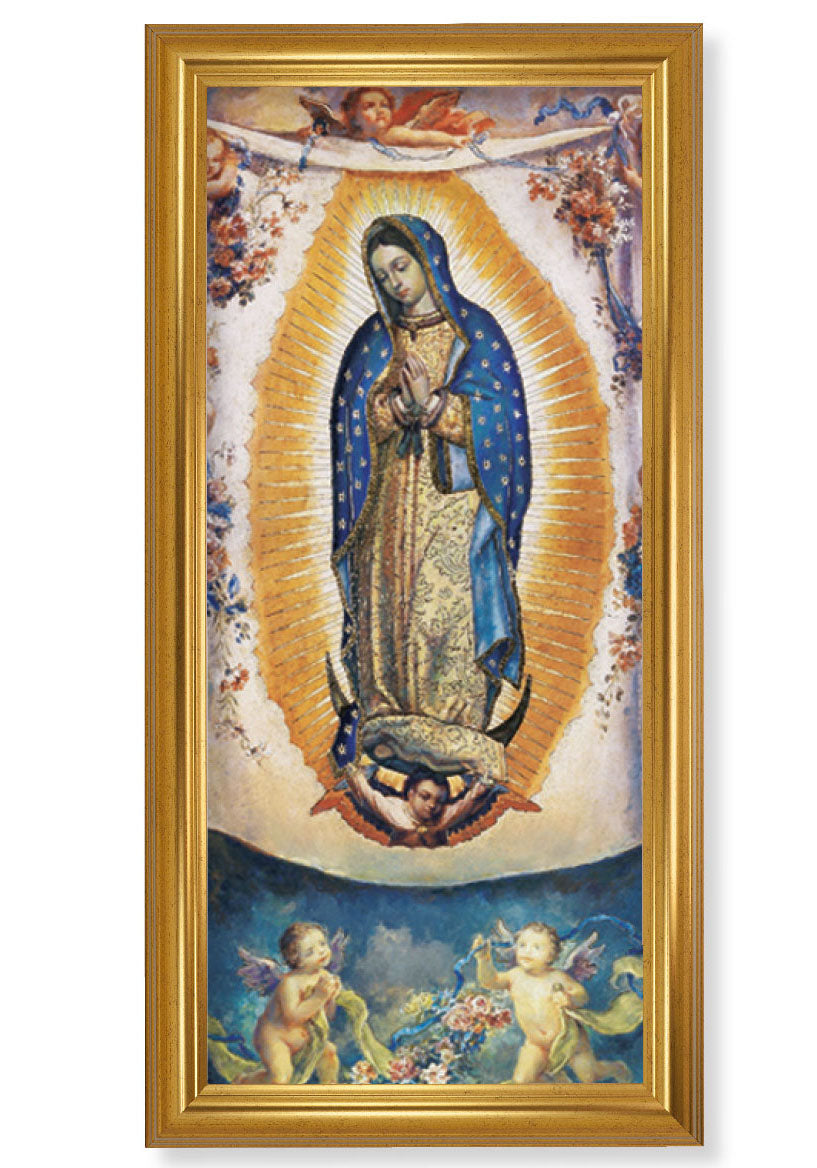 Framed Our Lady of Guadalupe with Angels 16x30