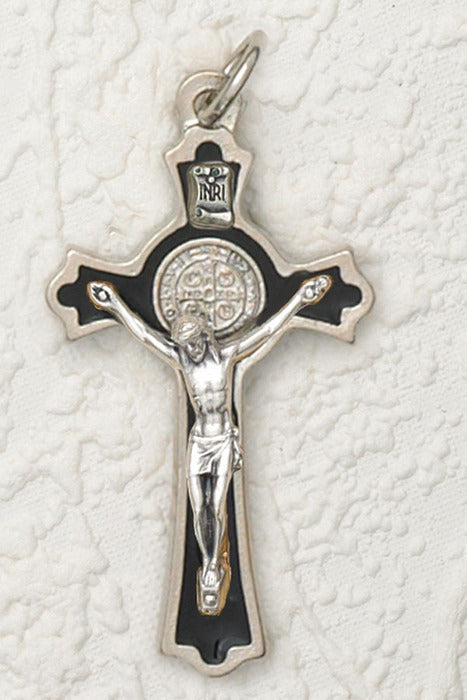 3 inch Nickel Finish St. Benedict Crucifix with Black Center