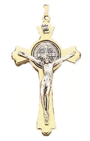 3-1/2 inch Goldtone St. Benedict Crucifix