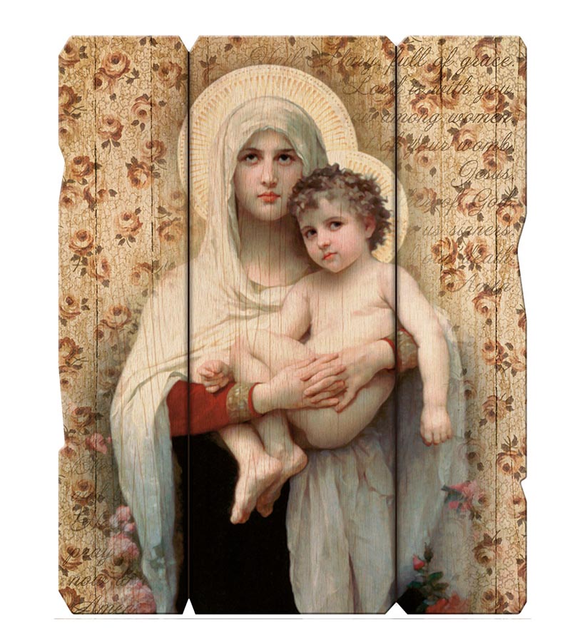 7.5 x 9 Madonna of the Roses Wood Wall Panel