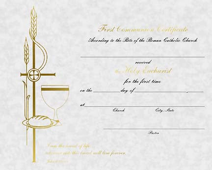 First Communion Certificates in Parchment Finish