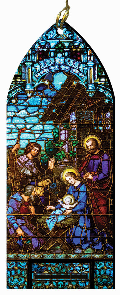 Nativity Stained Glass 6 inch Wood Ornament