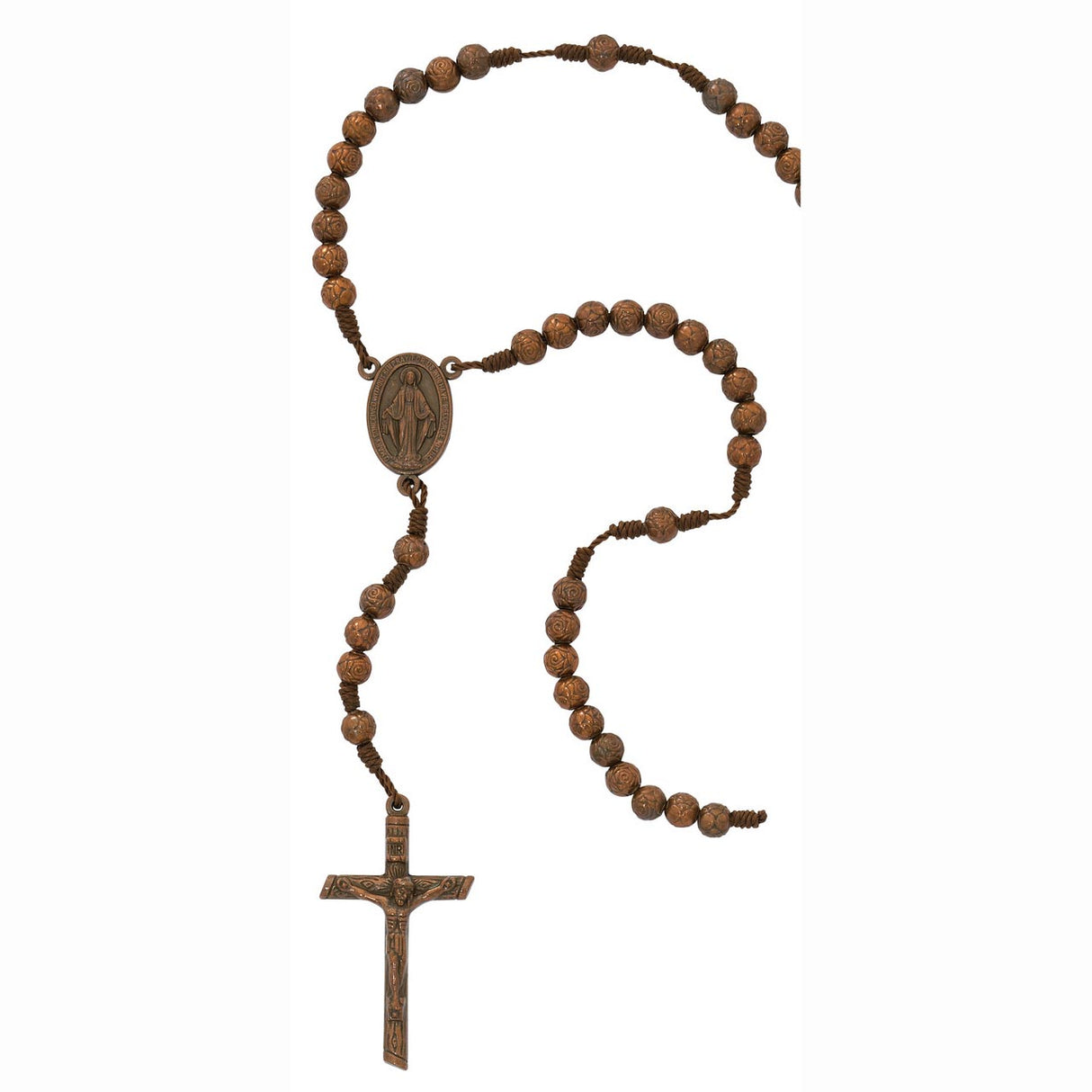 6mm Copper-look Metal Bead Rosary with Clasp from Italy P392