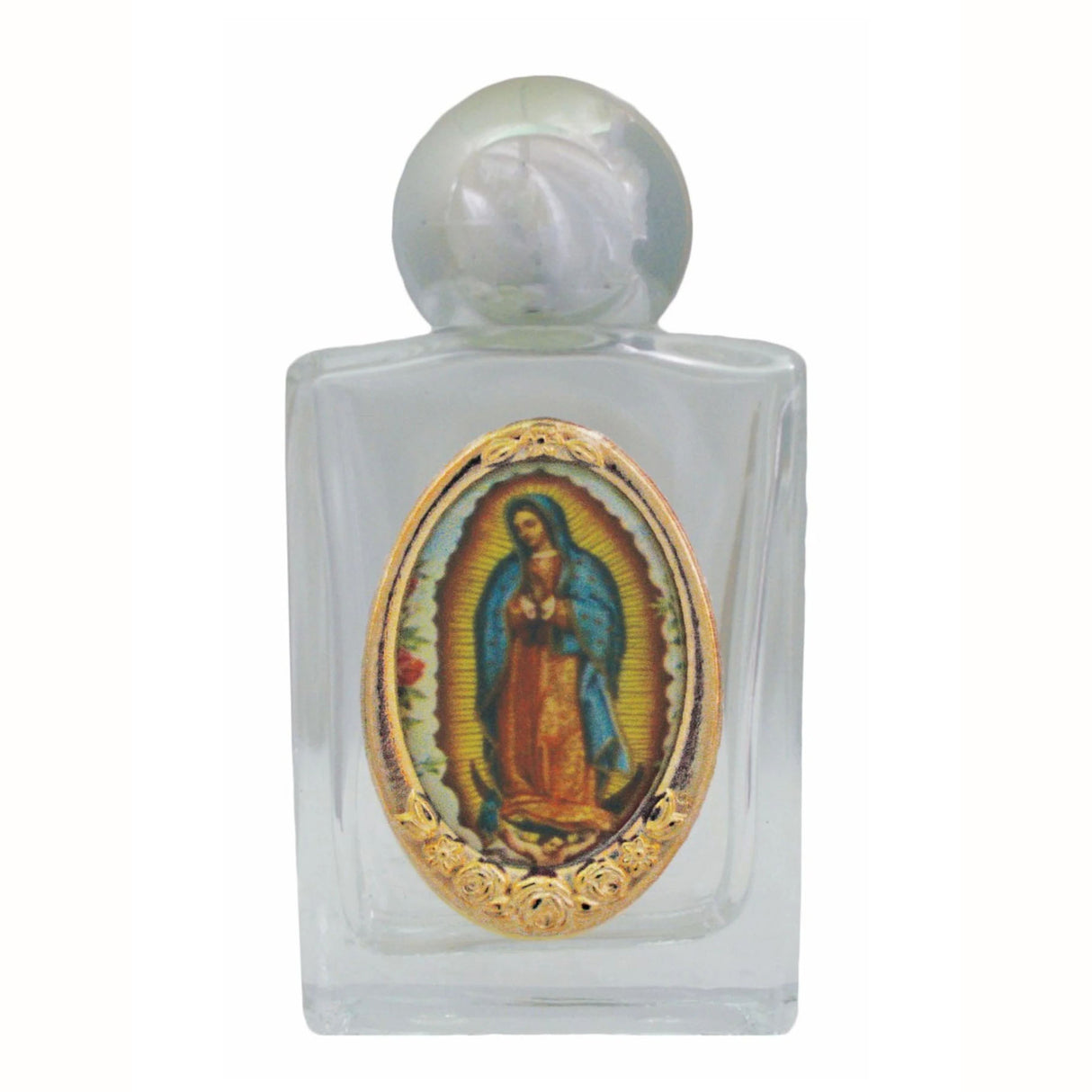 Our Lady of Guadalupe Holy Water Bottle in Glass, color image