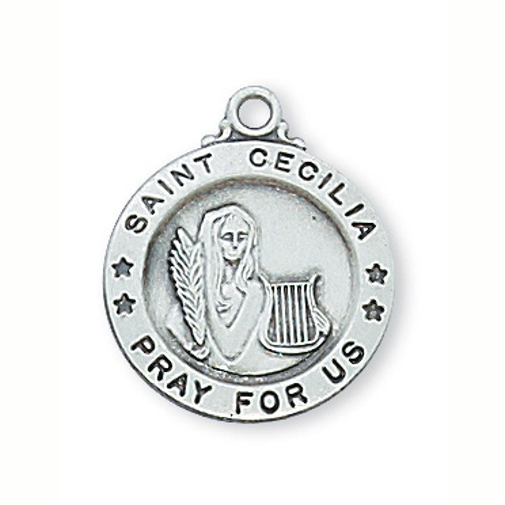 Small Round Sterling Silver St Cecelia Necklace L700CE
