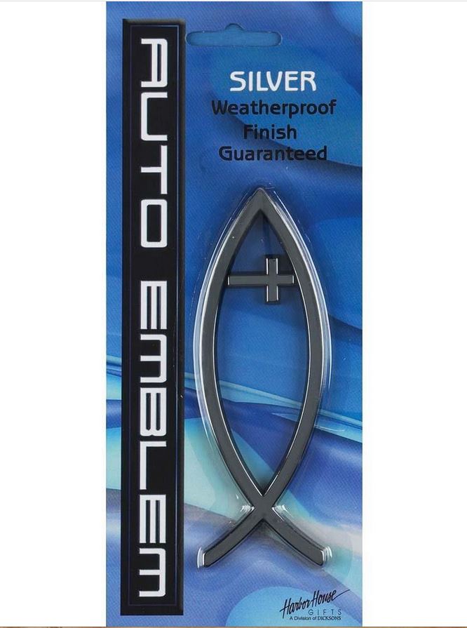 Silver Fish and Cross Auto Emblem