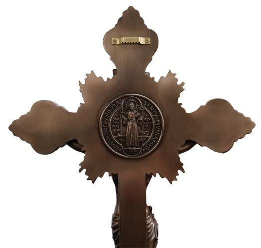 17" Standing Ornate St Benedict Crucifix in Cold Cast Bronze