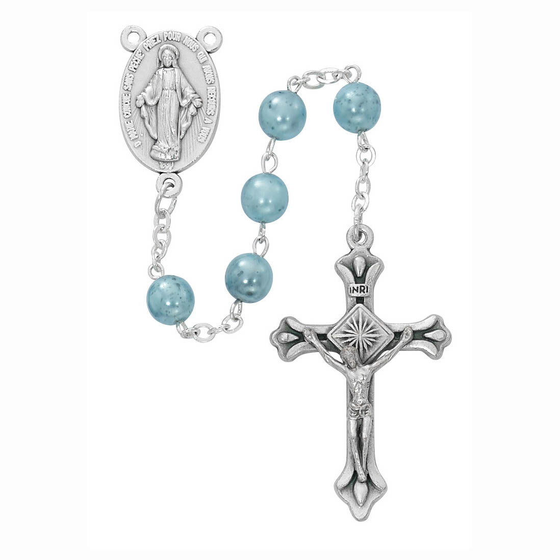 7mm Blue Swirl Glass Bead Rosary from Italy P405