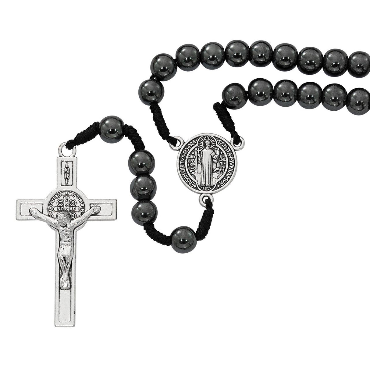 Corded St Benedict Italian Hematite Rosary P390C