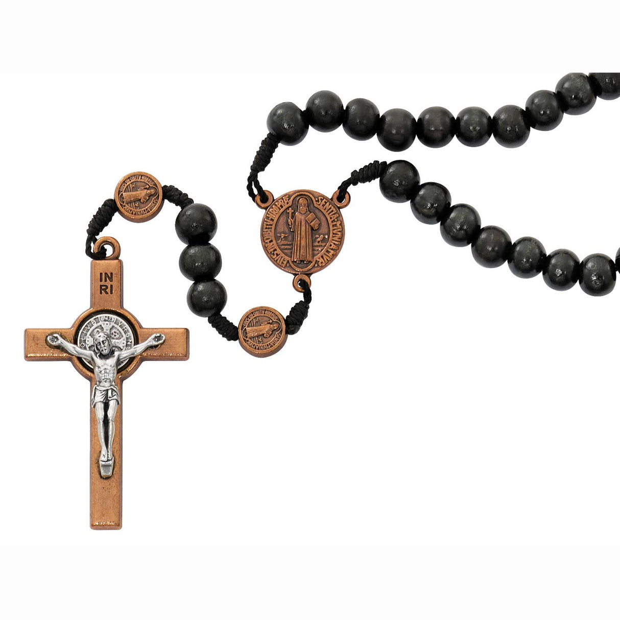 7mm Black Wood & Copper St Benedict Rosary from Italy P393