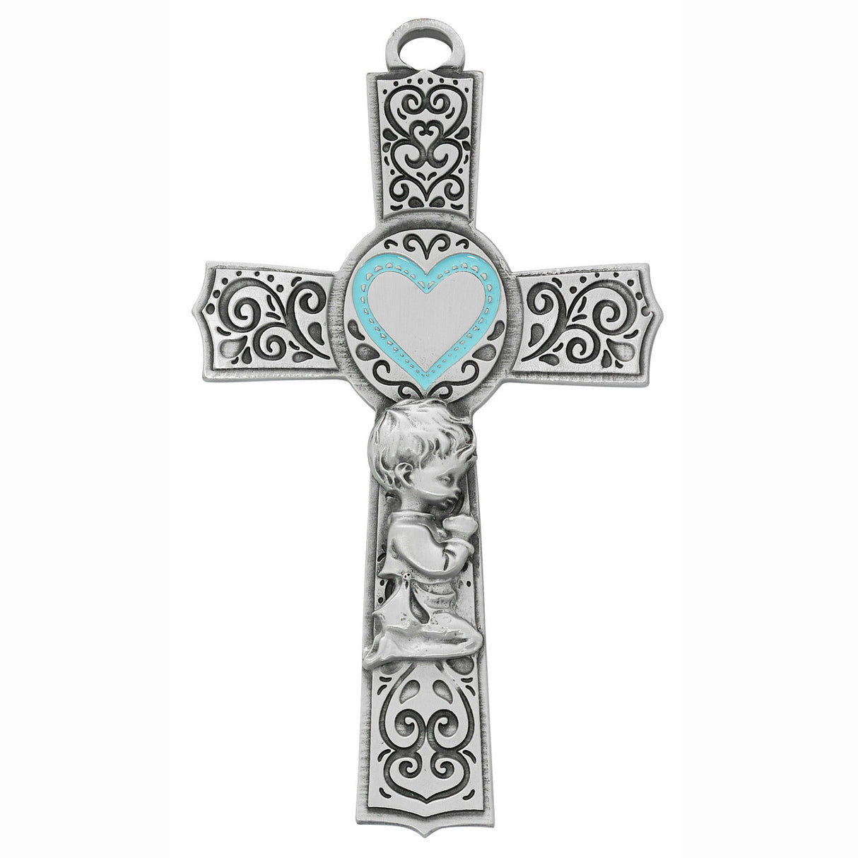 Filigree Pewter Baby Boy Wall Cross