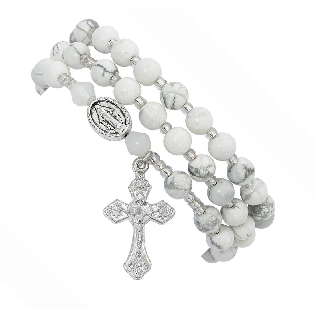 White Howlite Twistable Rosary Bracelet BR944C