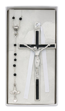 Black Rosary and Crucifix 1st Communion Set CBS4